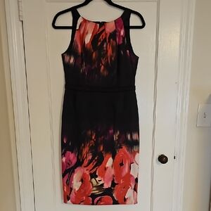 Tahari Black and Pink Midi Dress